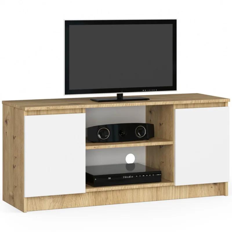 Comoda TV Brius K120 2 Uși Poliță Centrală 120x40x55cm Stejar Artisan Alb