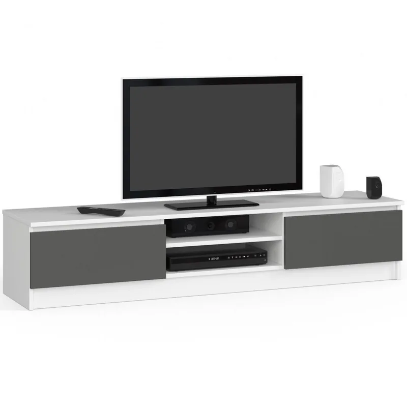 Comoda TV Brius K160 4 Rafturi 160x40x33cm Alb si Gri