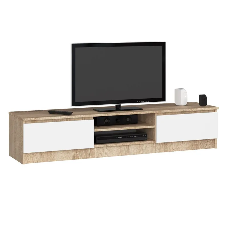 Comoda TV Brius PAL Laminat 2 Usi Rafturi Centrale 160x40x33cm Stejar Sonoma si Alb