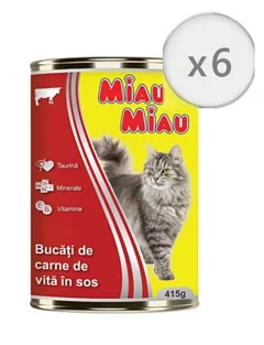 Conserva pentru Pisici Miau Miau Carne de Vita 415g Set 6