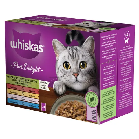 Hrana Umeda pentru Pisici Whiskas Pur Delight Vita/Pui/Somon/Ton 12x85g