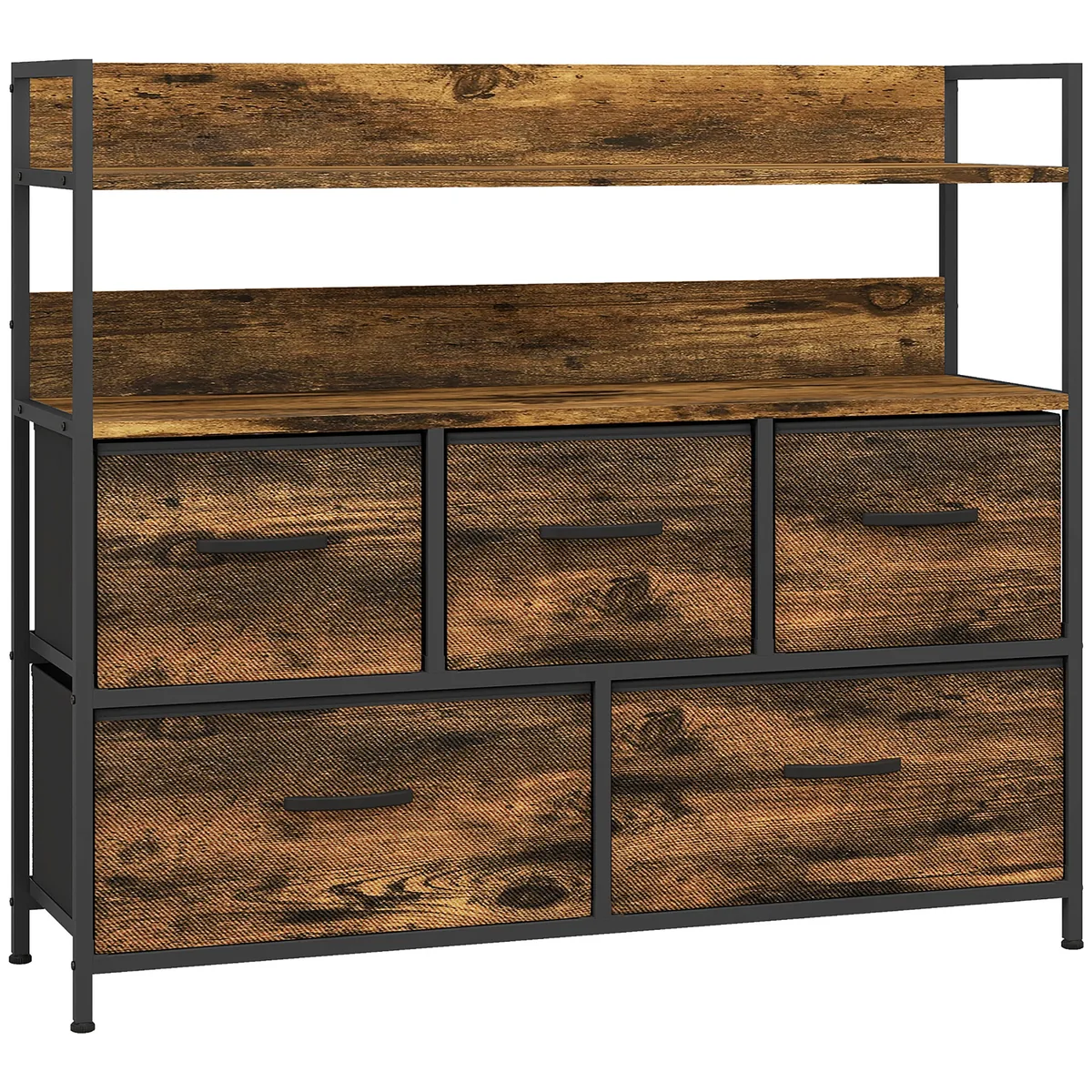Comoda cu 5 Sertare HOMCOM 98x29x85cm Maro Rustic