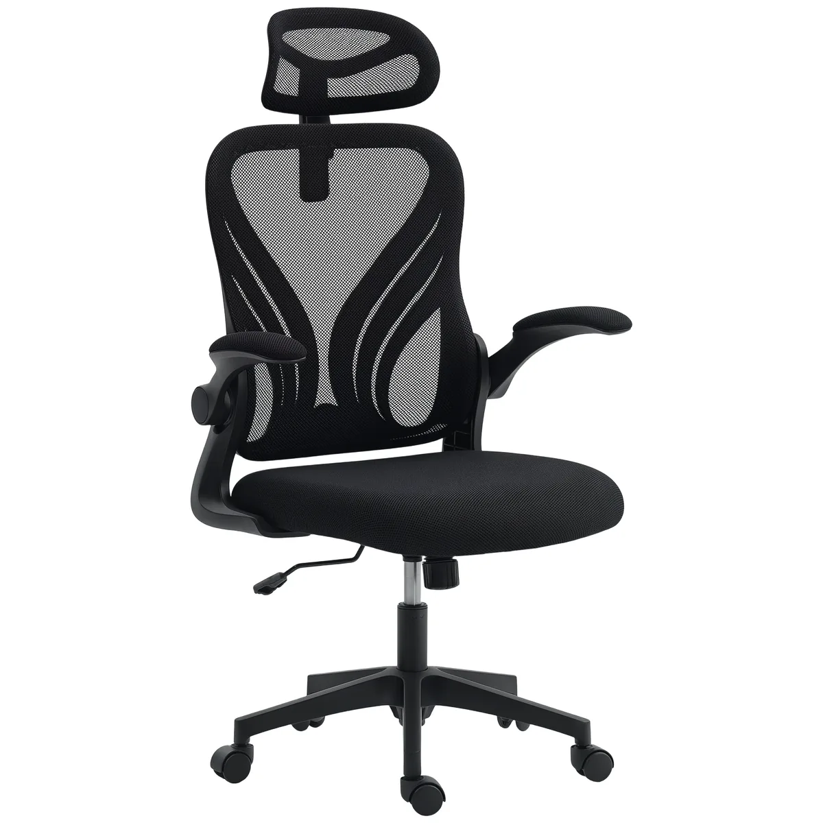 Scaun Birou Ergonomic HOMCOM Brațe Rabatabile Spătar Pliabil Negru