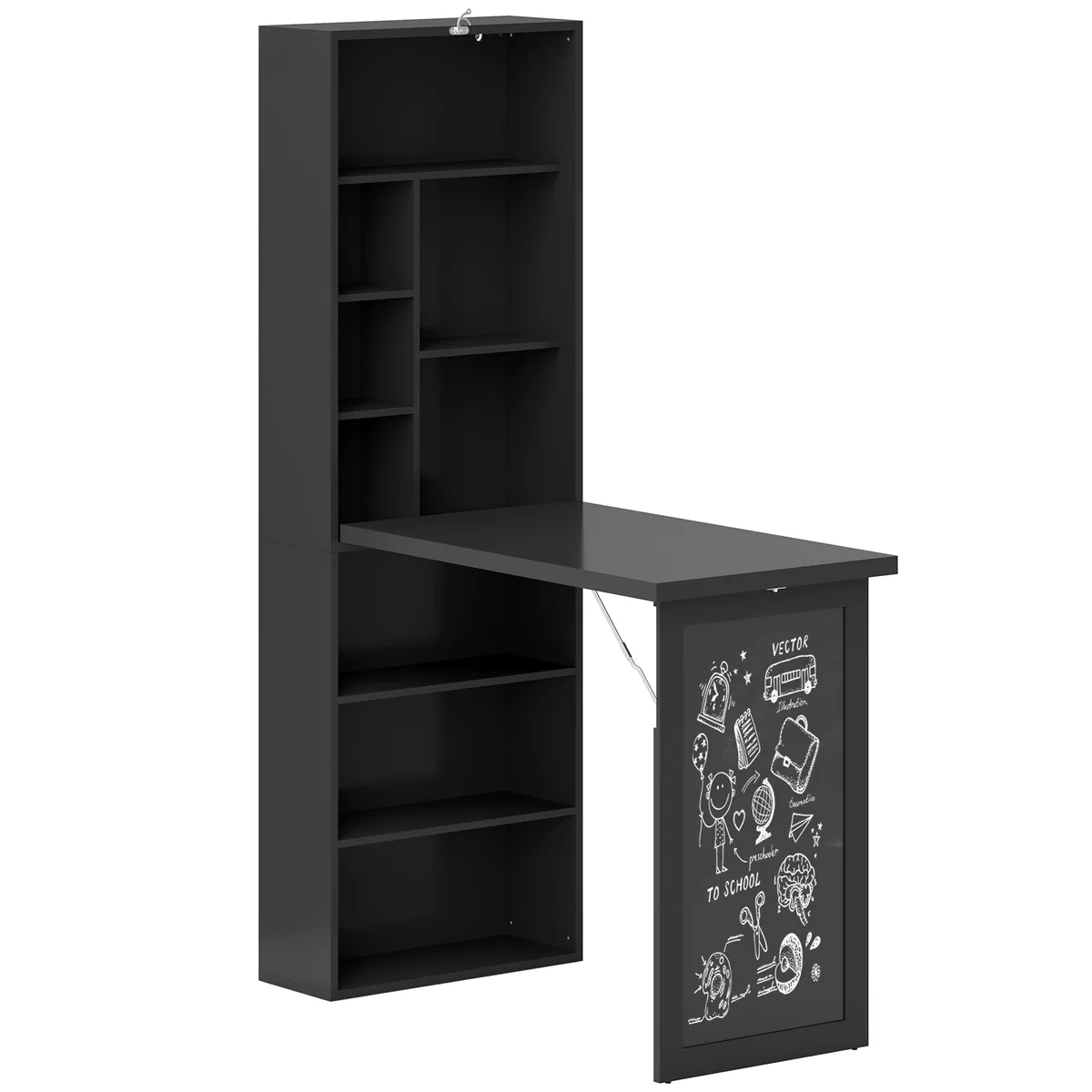 Birou HOMCOM Modern Pliabil cu Bibliotecă și Tablă Lemn Metal 98x51x153 cm Negru