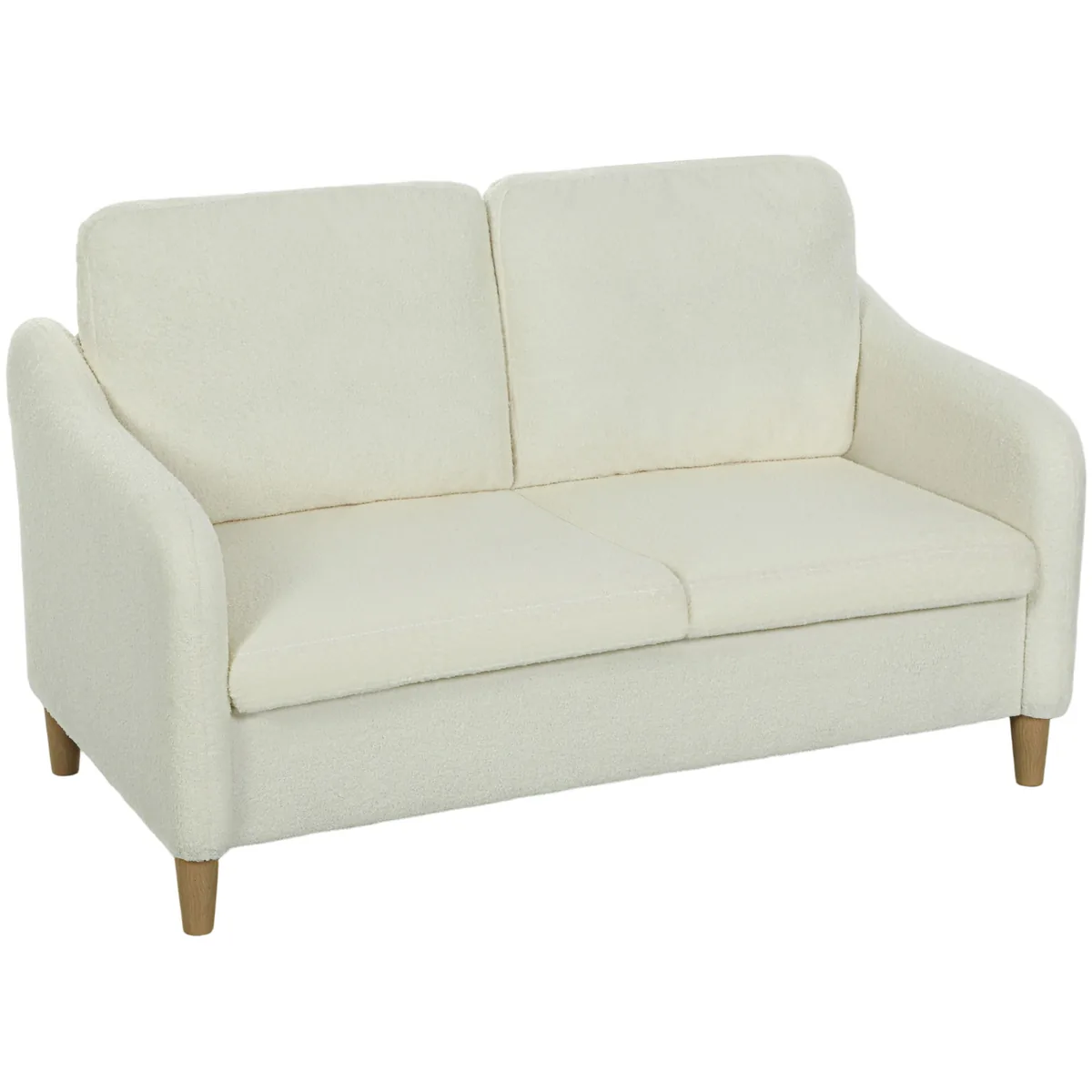 Divan 2 Locuri Homcom Sherpa cu Perne Detașabile Picioare Lemn Eucalipt Crem 137x69x82cm
