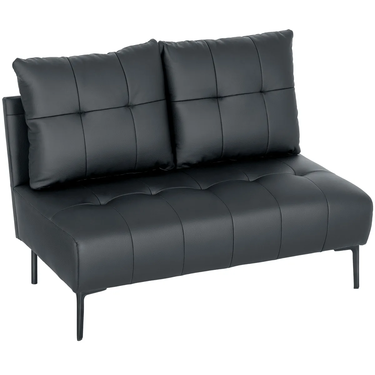 Divan cu Doua Locuri Homcom Piele Sintetica Capitonat cu Nasturi 115x73x83cm Negru