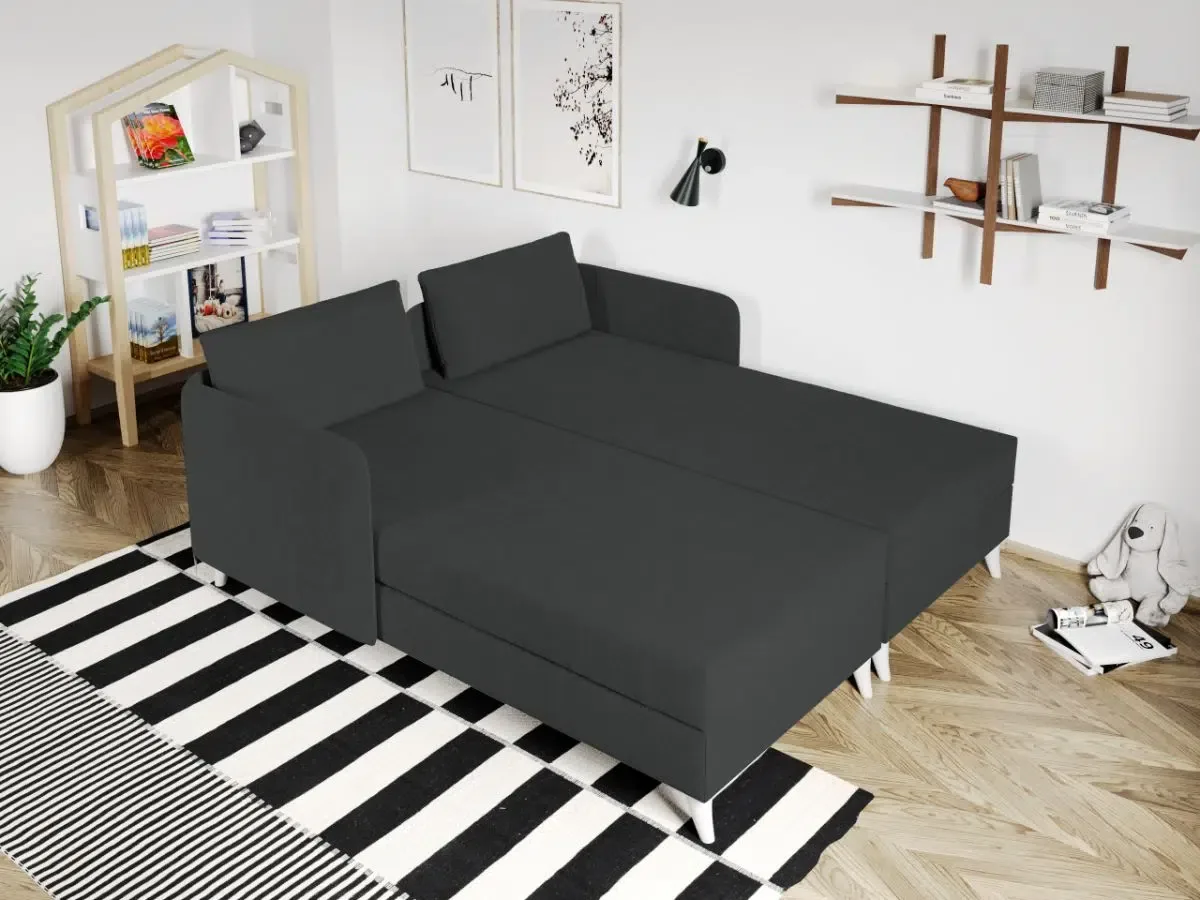 Divan Dublu Tapitat Mobila Laguna Soft Rabatabil Gri Inchis