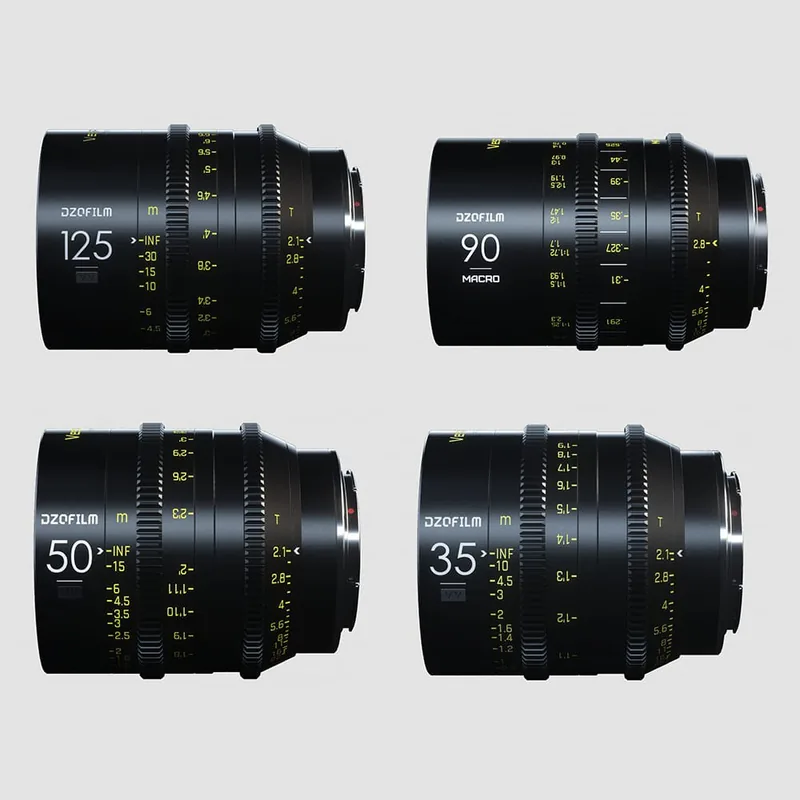 DZO Optics DZOFilm Vespid Kit 4 Obiective Cinema PL 35mm T2.1 50mm T2.1 Macro 90mm T2.8 125mm T2.1 46.5mm