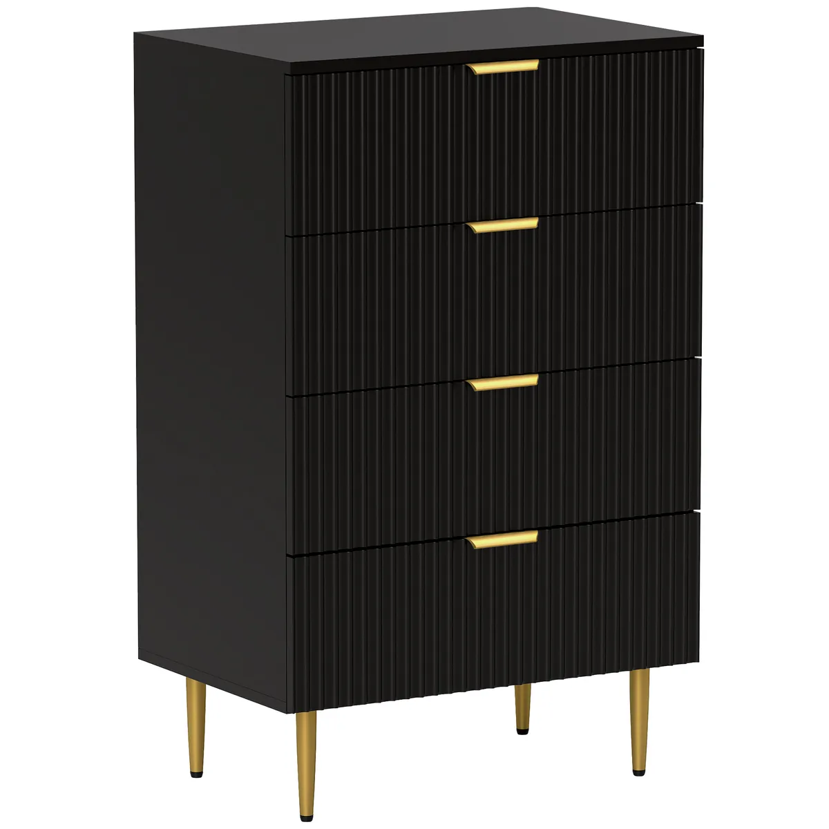 Comodă HOMCOM 4 Sertare 60x40x96 cm Negru Auriu