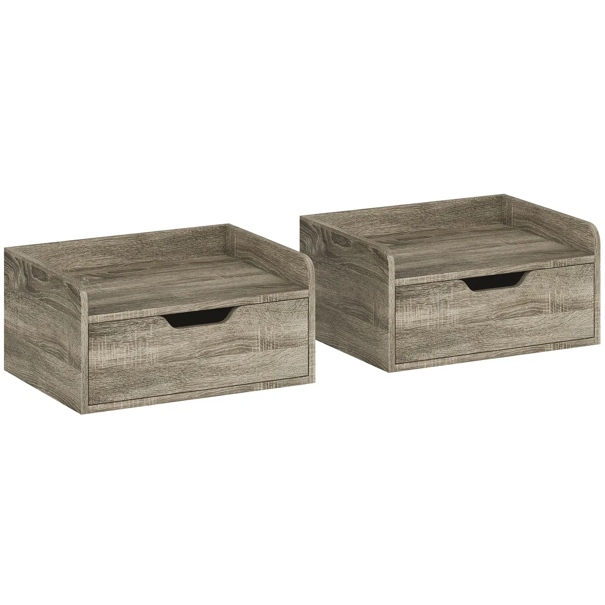 Set de 2 Noptiere de Perete HOMCOM 40x30x19.5cm cu Sertar si Polita Gri
