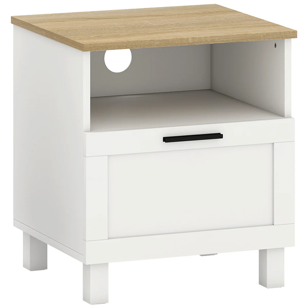 Noptieră HOMCOM Modernă Compactă cu Sertar și Raft Deschis 45x38x50cm Alb