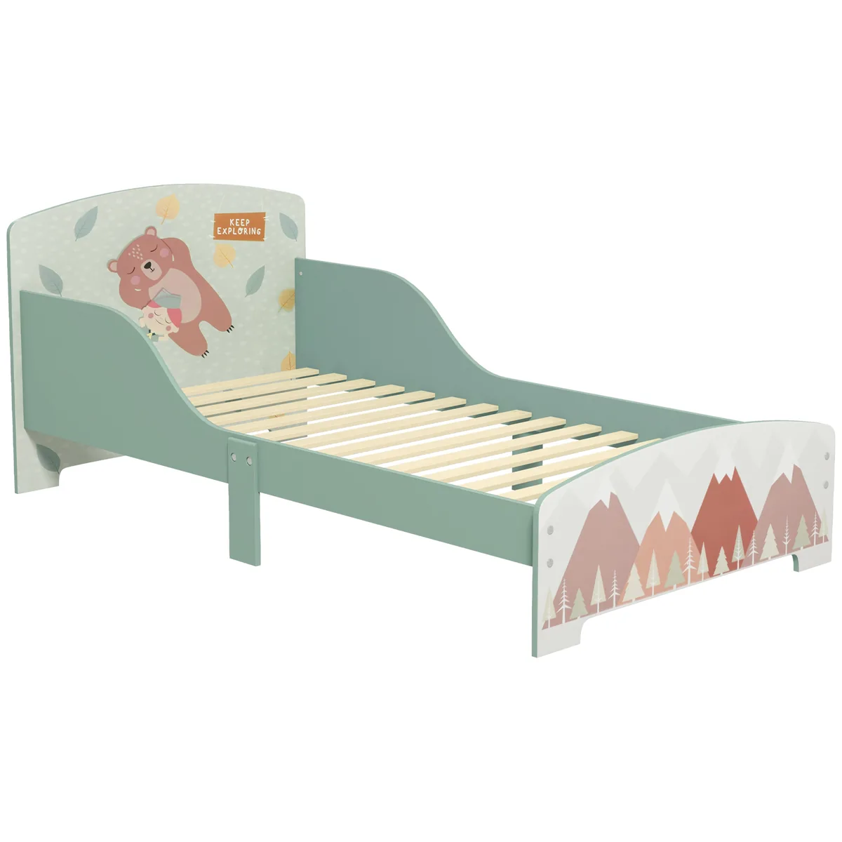 Pat pentru Copii ZONEKIZ Animale 3-6 Ani 77x143x60 cm Margini Inalte Verde