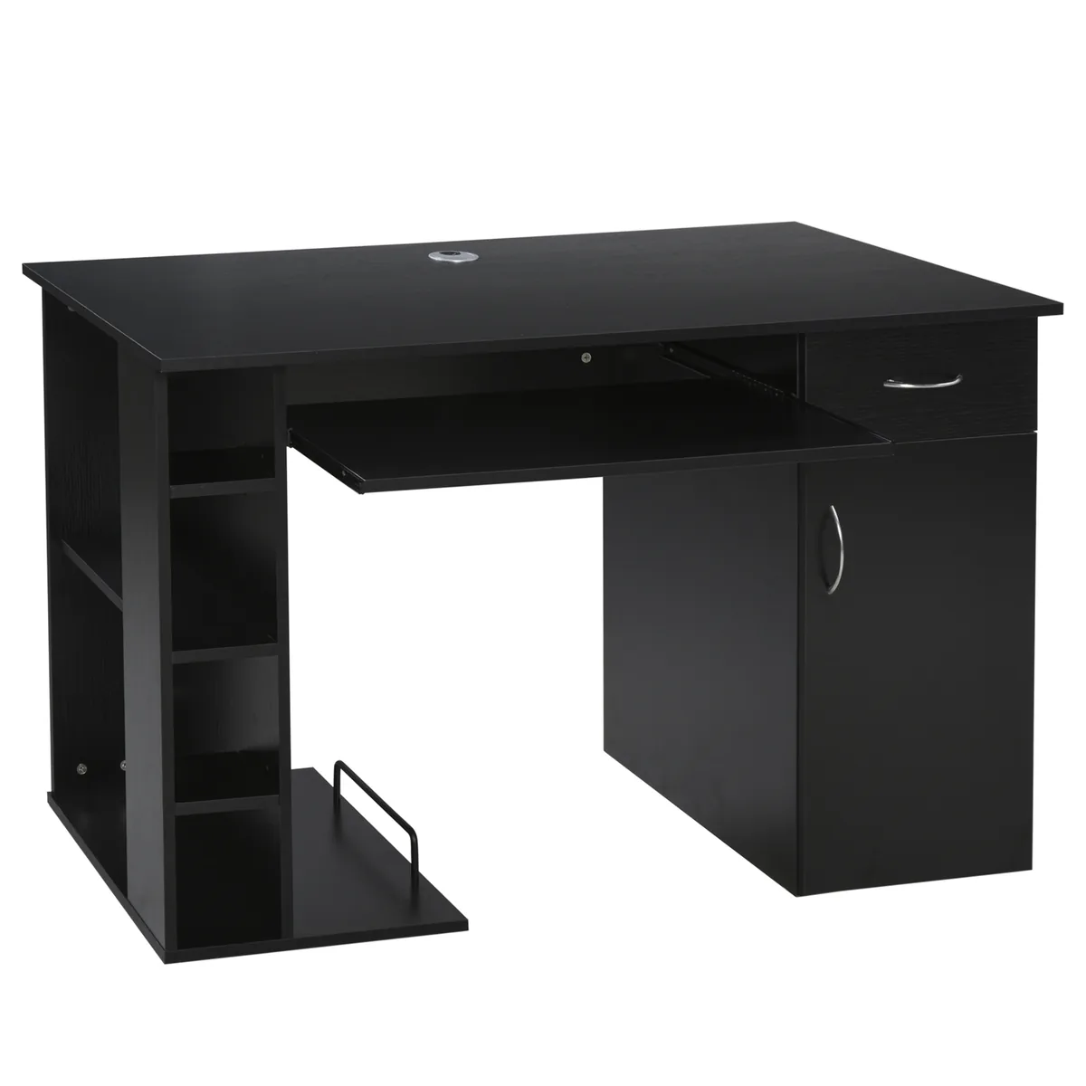 Masa de Birou HOMCOM Ergonomica cu Rafturi si Spatiu Tastatura Detasabila Negru