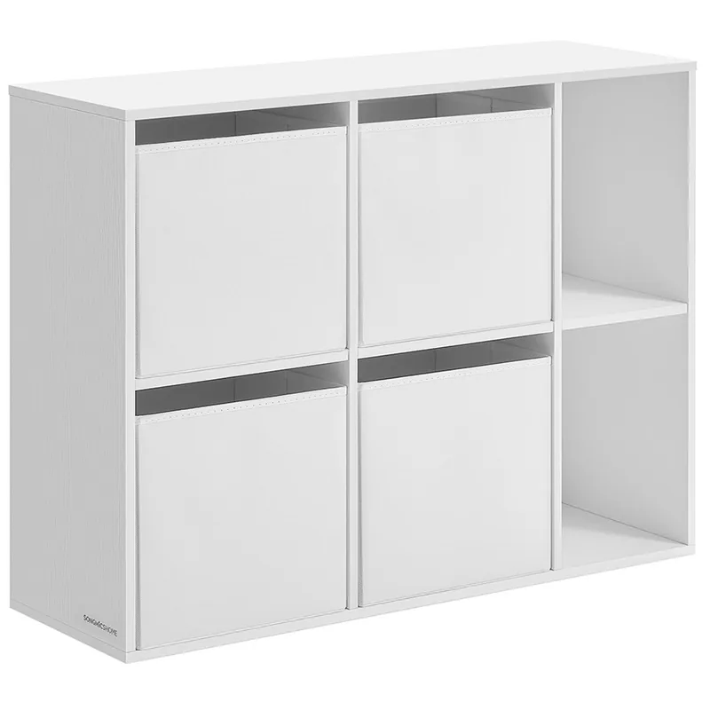 Etajera Brius 6 Compartimente 4 Sertare Textile 27x83x92 cm Alb