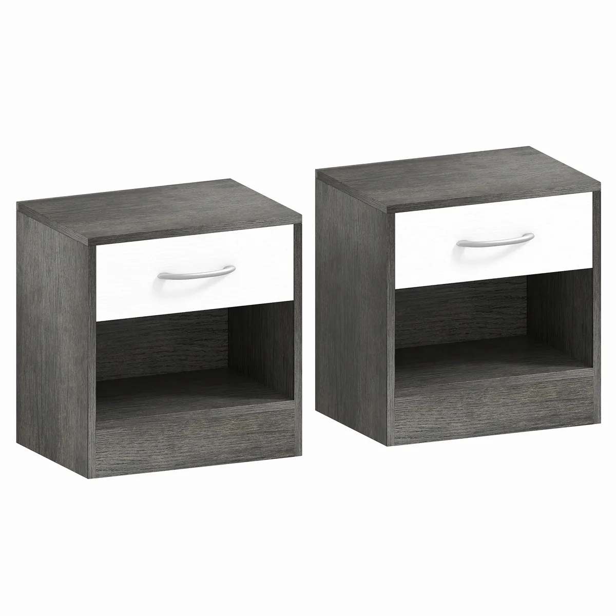 Set 2 Noptiere HOMCOM Moderne cu Raft Deschis și Sertar Alb și Gri