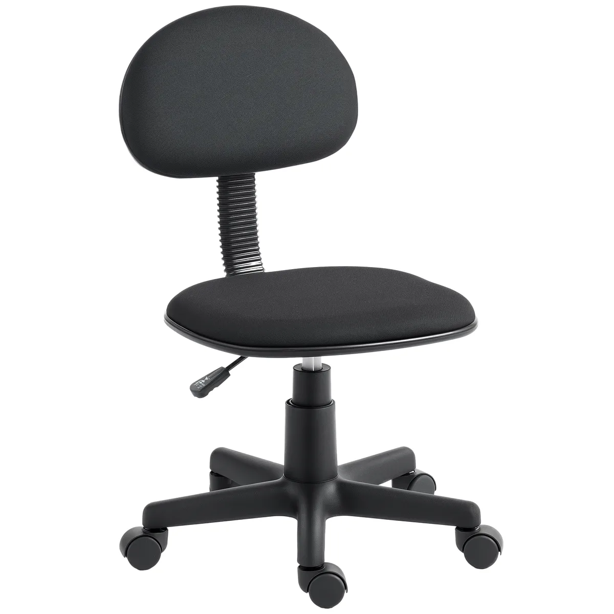 Scaun Birou HOMCOM Fara Cotiere Reglabil Inaltime Roti 360° Spatar Jos Negru