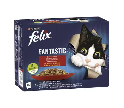 Hrana Umeda Pisici Purina Felix Fantastic Pui Vita Iepure Miel in Aspic Multipack 12x85g