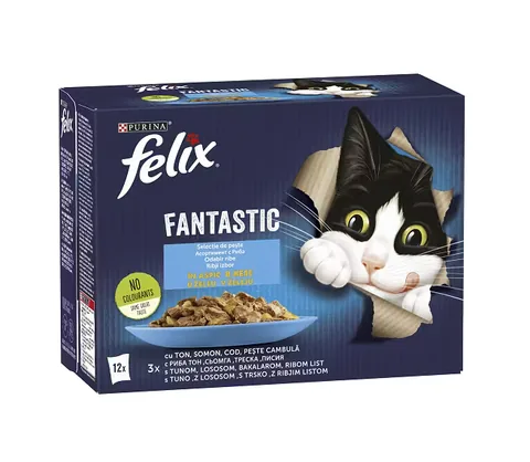 Hrana Umeda Pisici Purina Felix Fantastic Ton Somon Cod Cambula Aspic 12x85g