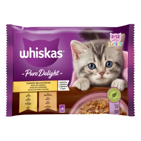 Whiskas Pure Delight Junioare Pasare in Aspic 4x85g