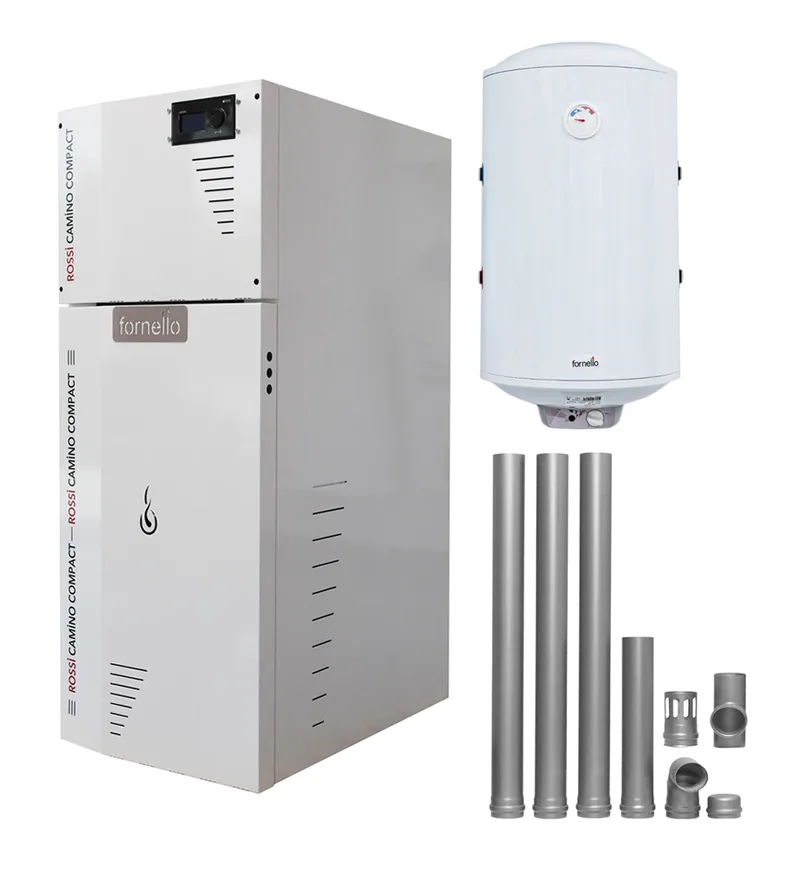 Fornello Camino Compact 25kW Boiler Termoelectric 100L Kit Evacuare 80mm 3.5m