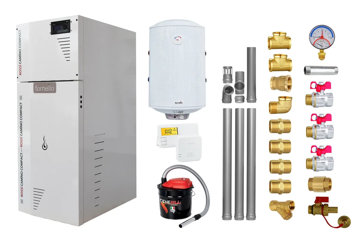 Fornello Camino Compact 25kw Pachet Complet cu Boiler 100l Termostat Salus