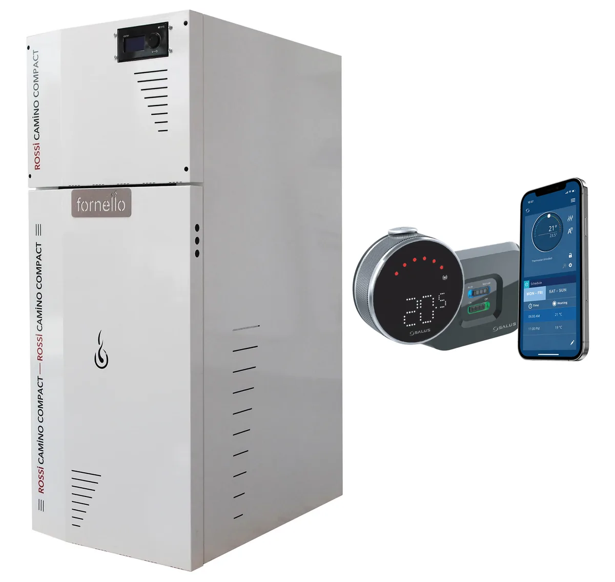 Fornello Camino Compact 25kW Pachet cu Termostat Wi-Fi Salus IT 800