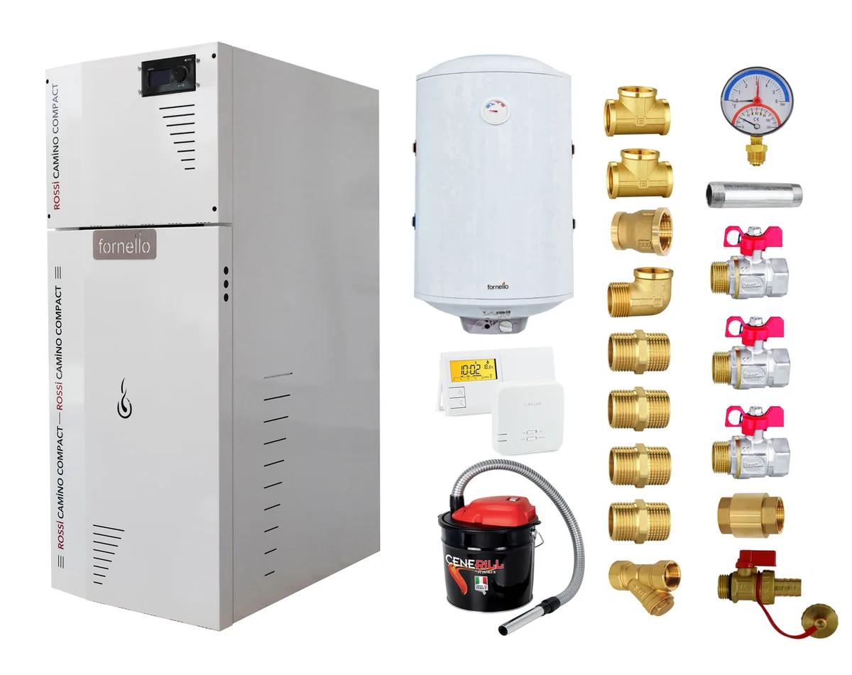 Fornello Camino Compact 35kW cu Boiler 100l Termostat Salus 091FLRFV2 Set Montaj