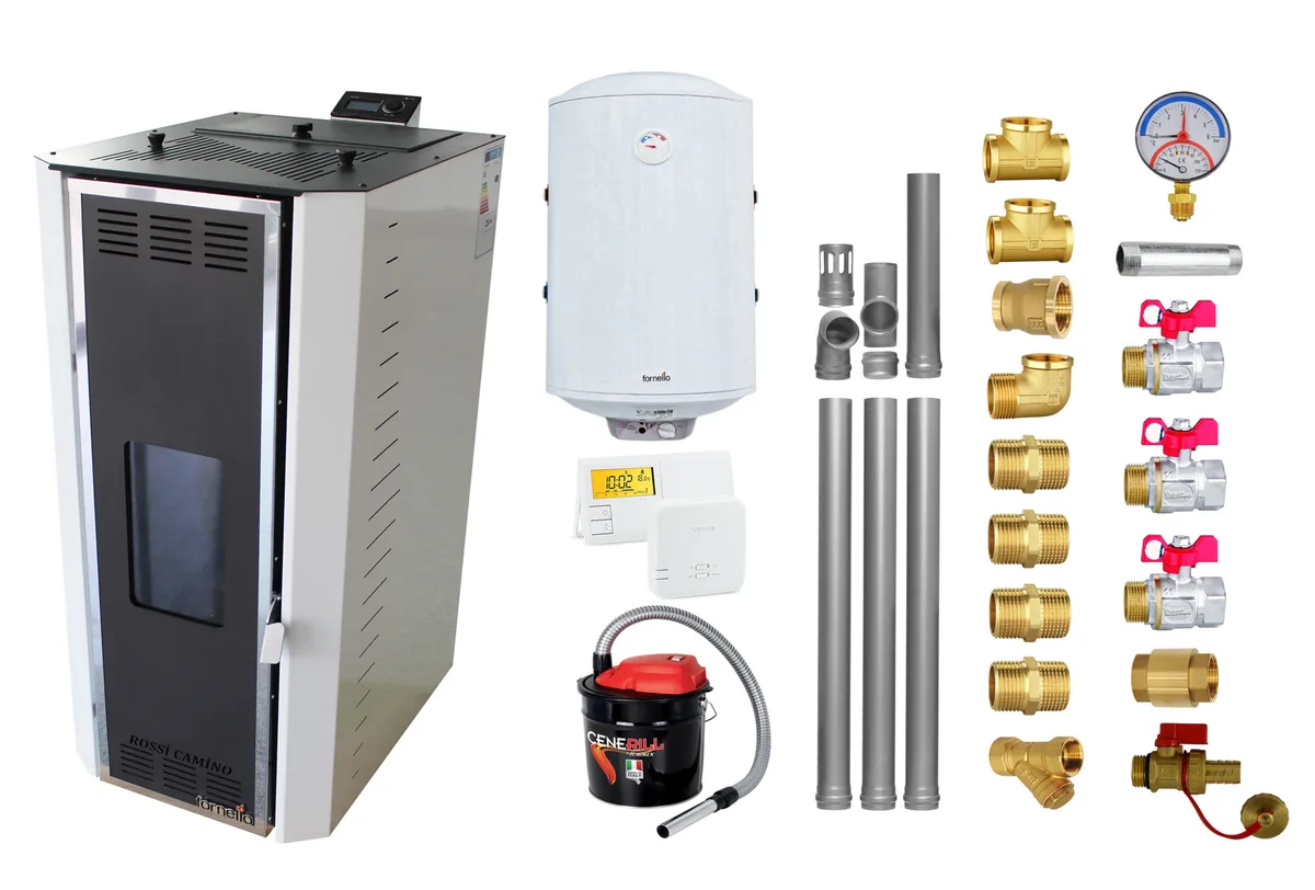 Fornello Camino Rossi 25kW Kit Montaj Boiler 100l Aspirator Cenusa Termostat