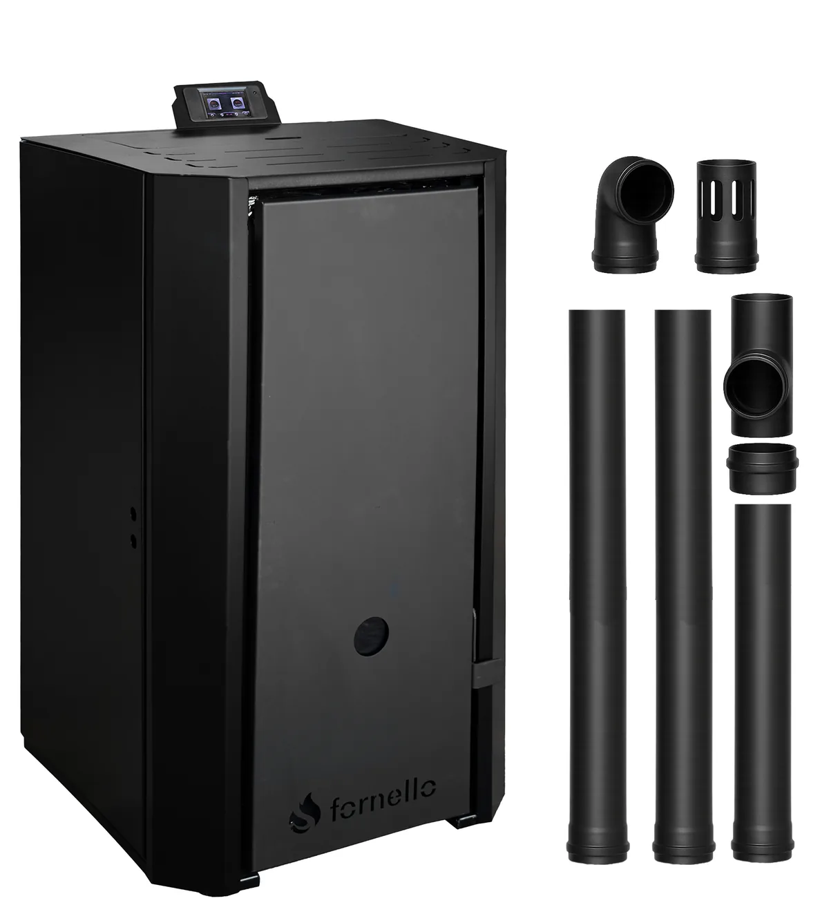 Fornello EVA B Black 25KW Pachet cu Kit Evacuare 2.5m