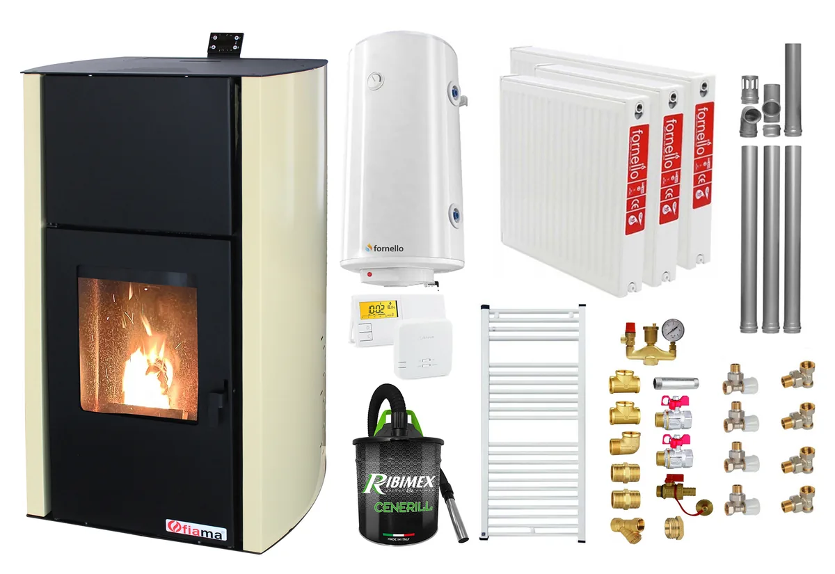 Fornello Fiama Confort 12kw Pachet Complet 100L Crem