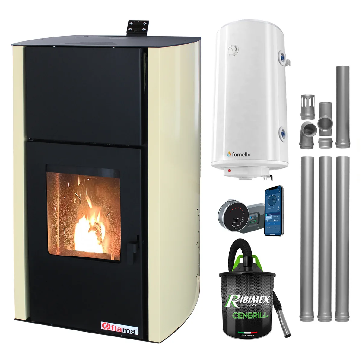 Fornello Fiama Confort 25 kw Pachet Control de la Distanta 100l Boiler