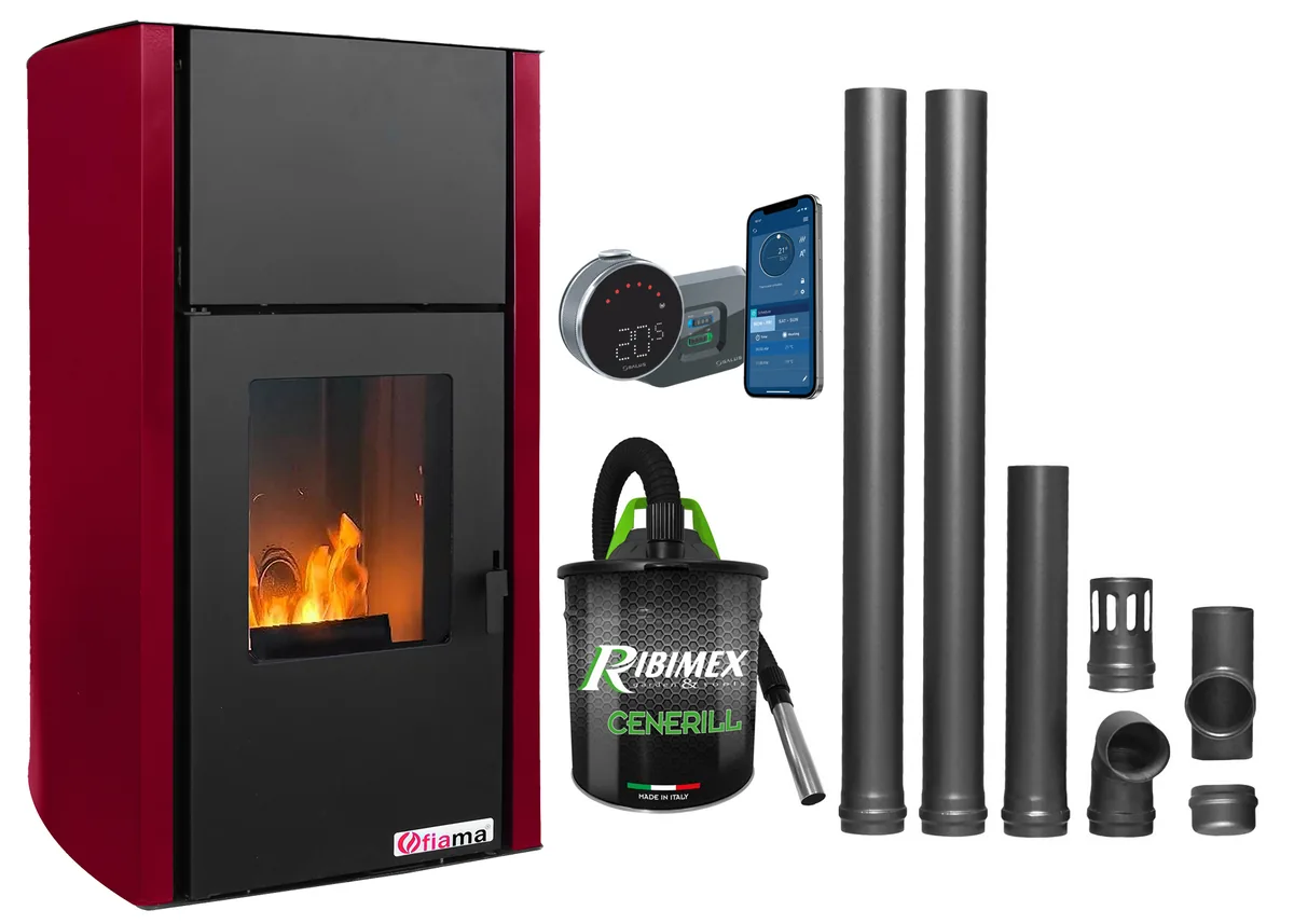 Fornello Fiama Confort 25kW Bordeaux Pachet Termosemineu cu Salus IT800