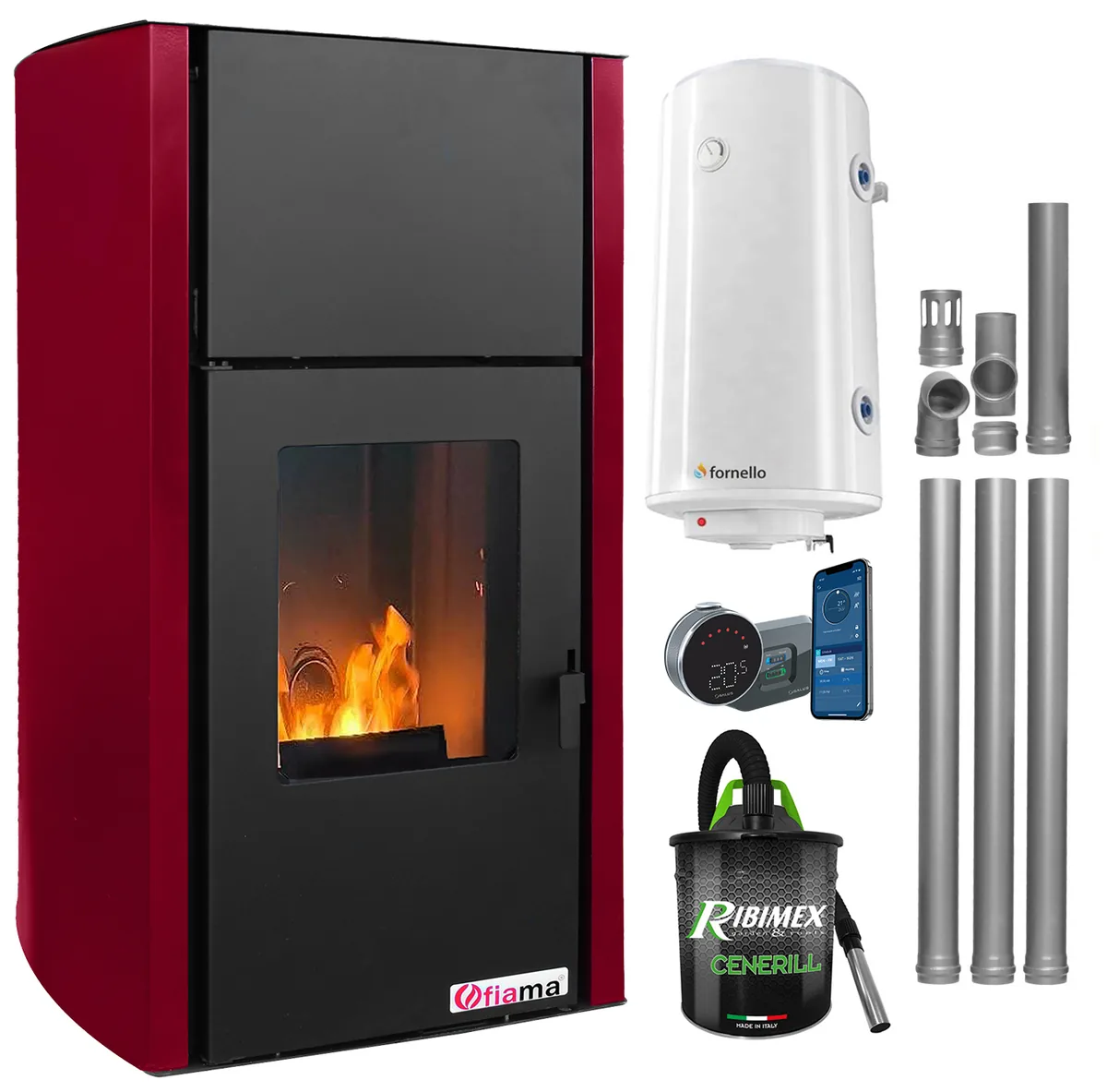 Fornello Fiama Confort 25kw Bordeaux Set