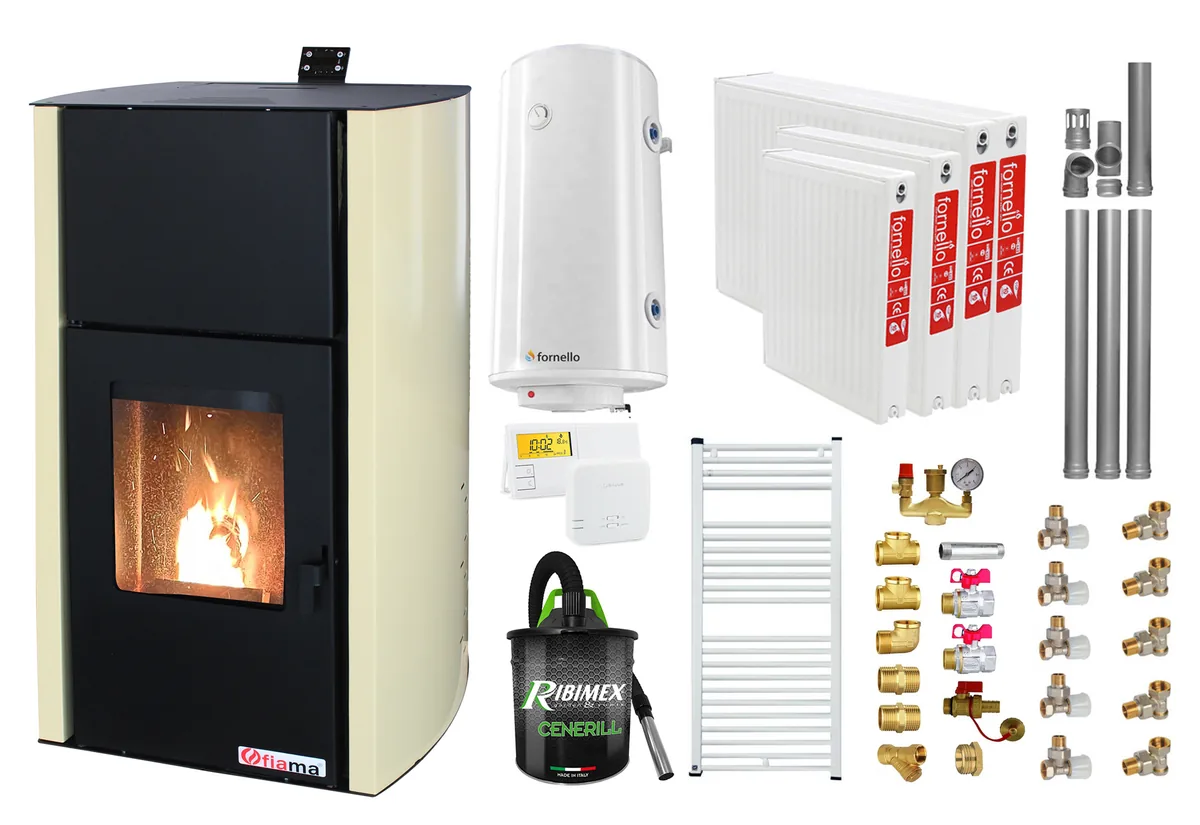 Fornello Fiama Confort 25kw Pachet Complet Incalzire Crem