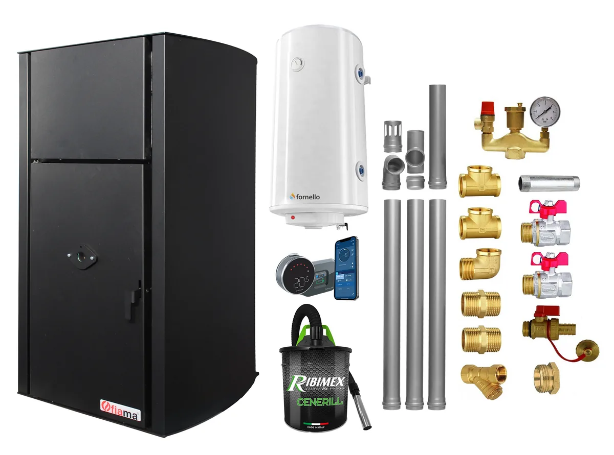 Fornello Fiama Confort B 25kw Pachet Complet 100L Pompa Vas Expansiune Automatizare Termostat IT800 Aspirator Kit Montaj