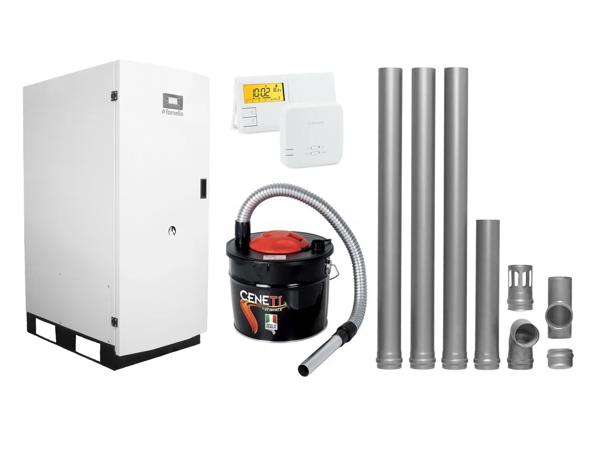 Fornello GT 30 Standard Pachet cu Kit Evacuare 3.5m Termostat Salus 091FLRFV2 si Aspirator Cenusa Ribimex Ceneti 800W 15L