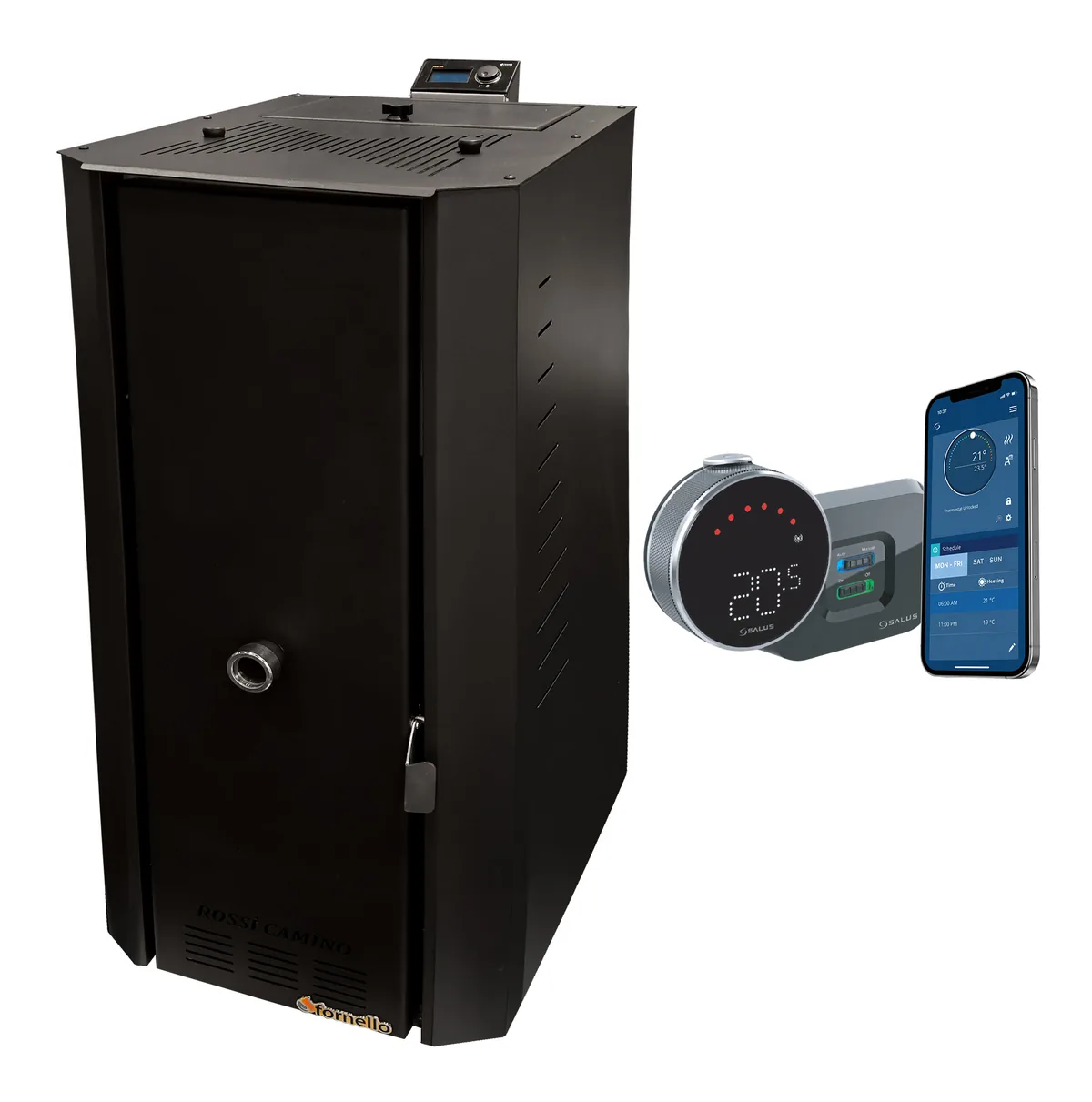 Fornello Rossi B Black 25kW Pachet cu Termostat Salus IT800