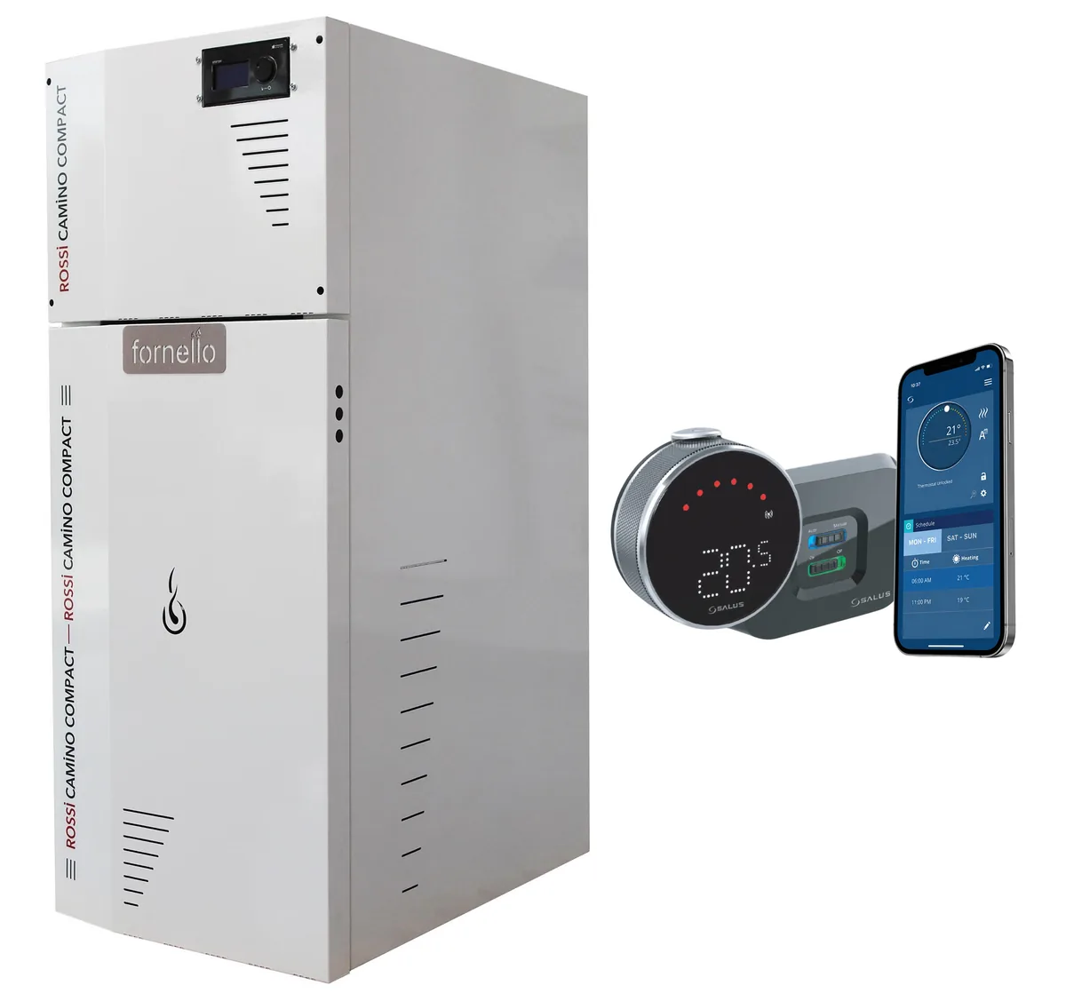 Fornello Rossi Camino Compact 35kW Pachet cu Termostat Wi-Fi Salus IT 800
