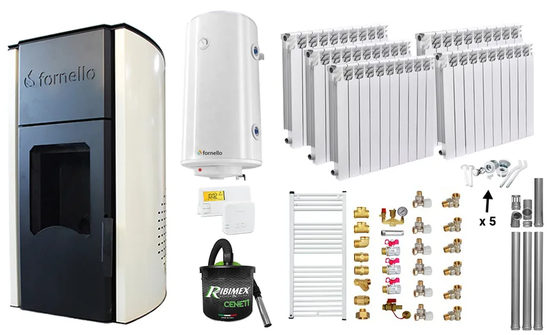 Fornello Royal Ivory 25kW Set Incalzire Completa 5 Calorifere Alvo 100L Boiler
