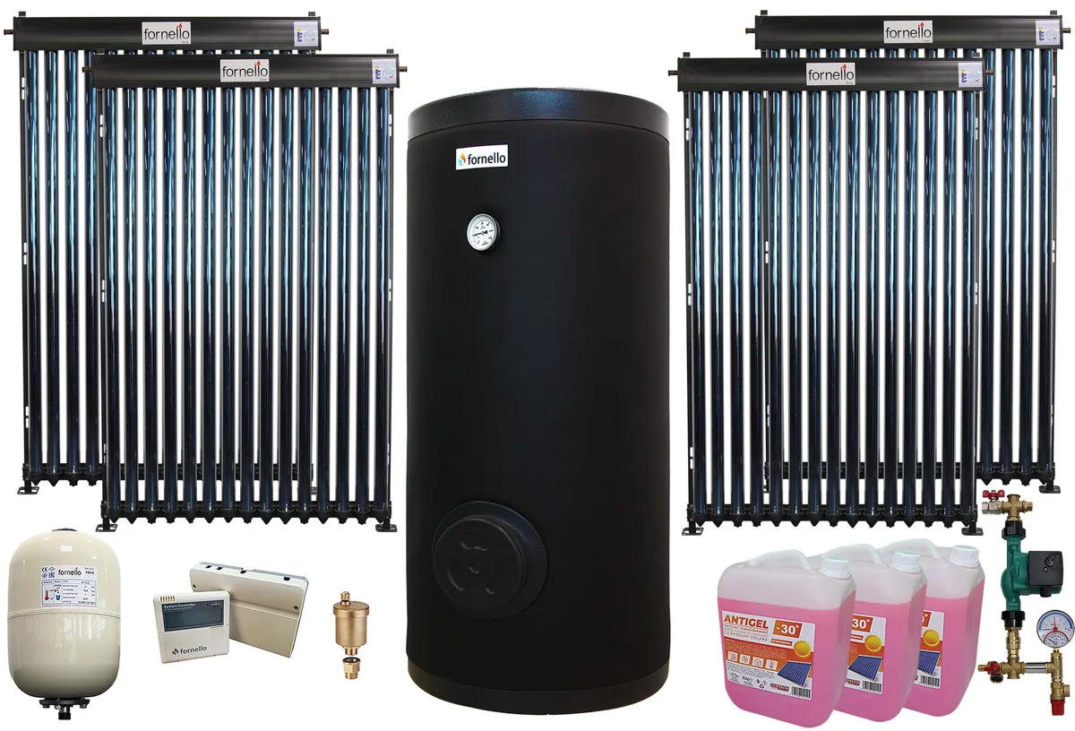 Fornello Sistem Solar Presurizat 60 Tuburi Heat Pipe Boiler 500L 2 Serpentine