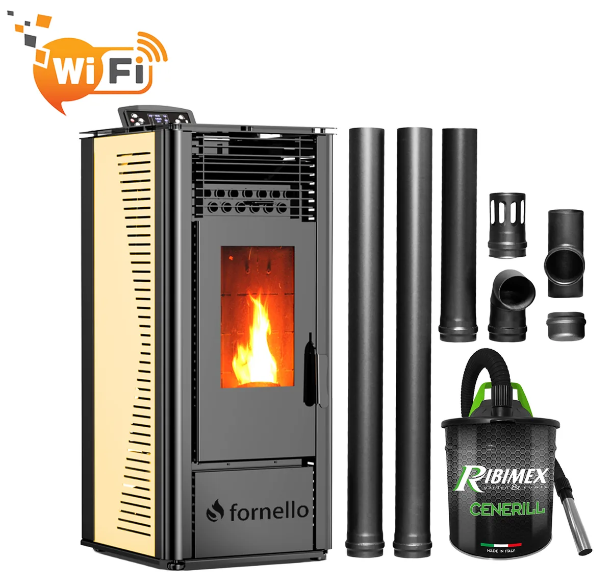 Fornello Sophia Wi-Fi 11kW Pachet cu Aspirator si Kit Evacuare Ivory