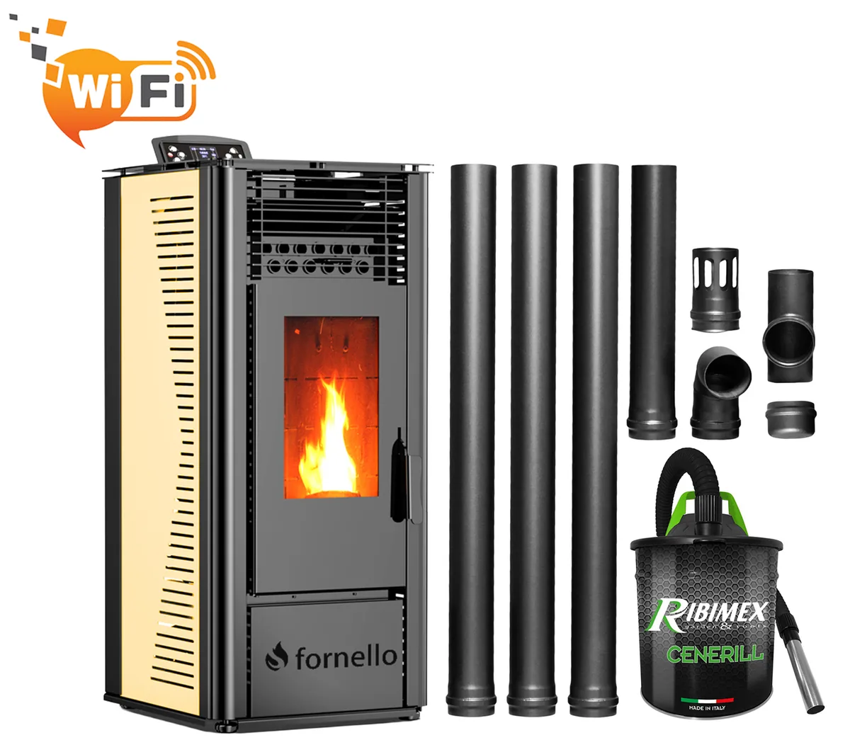 Fornello Sophia WI-FI 11kw Set cu Aspirator si Kit Evacuare Ivory