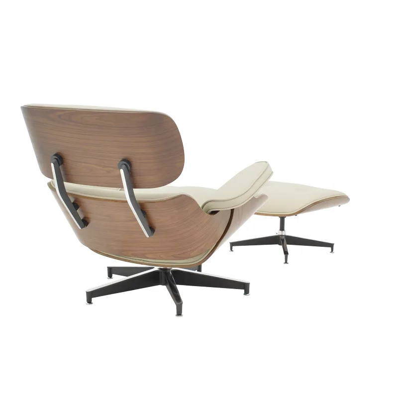 Fotoliu cu Taburet Relax Jenna Bej Piele Ecologica PU Placaj Nuc Baza Crom 82x92x82 cm - imagine 2