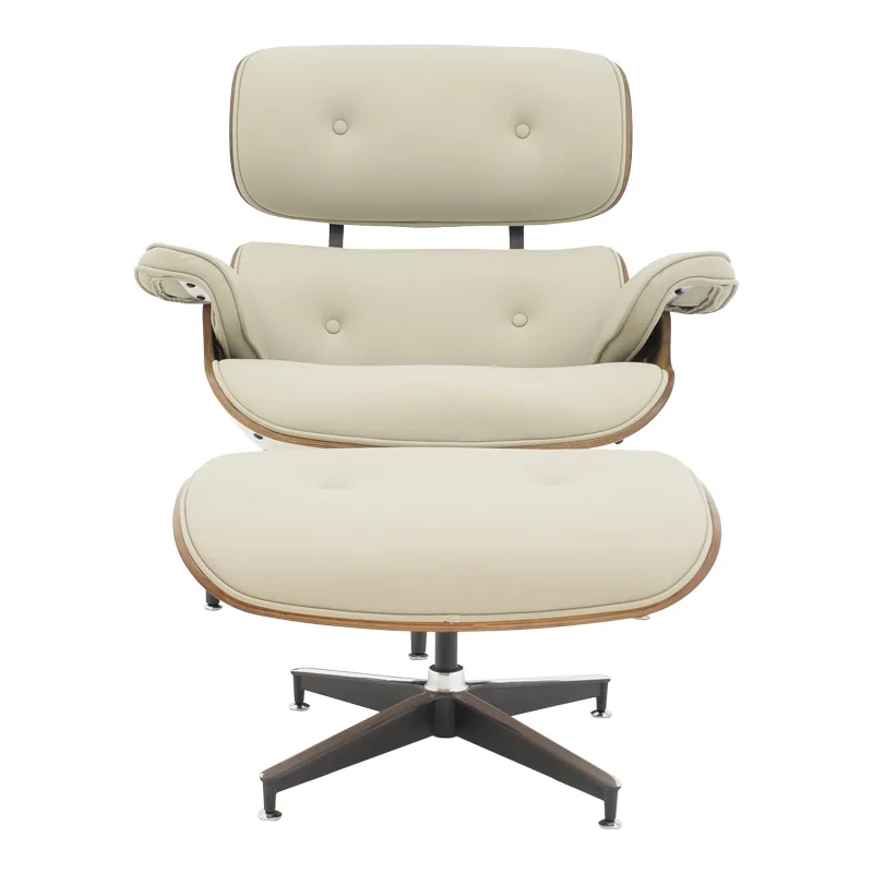 Fotoliu cu Taburet Relax Jenna Bej Piele Ecologica PU Placaj Nuc Baza Crom 82x92x82 cm - imagine 4