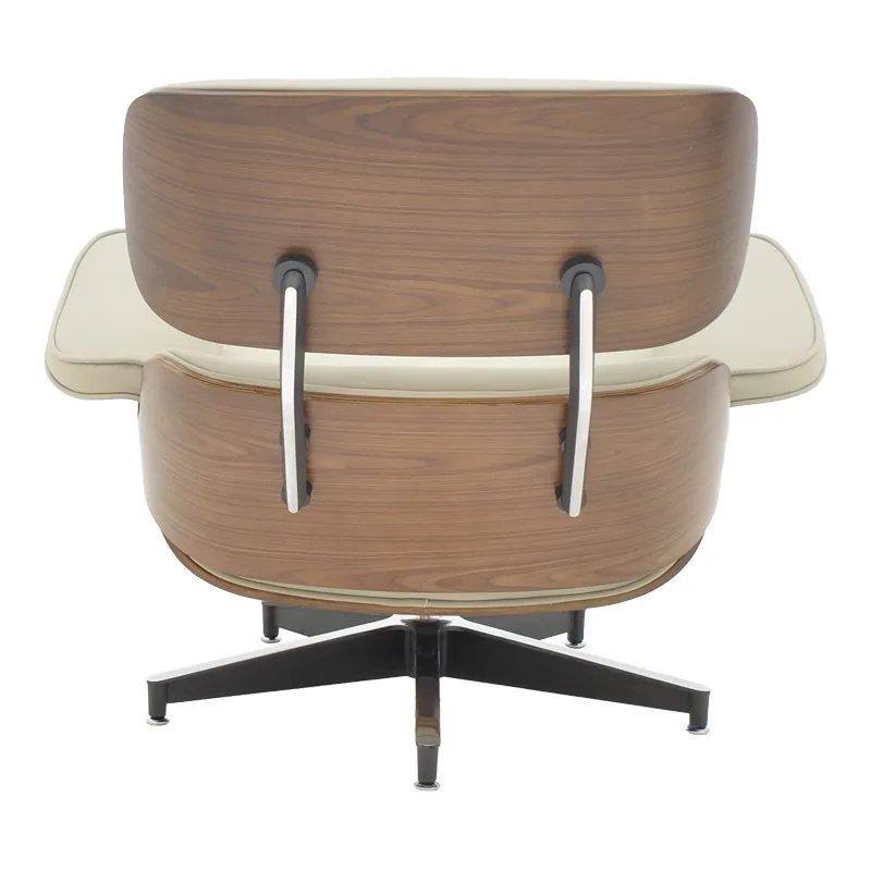 Fotoliu cu Taburet Relax Jenna Bej Piele Ecologica PU Placaj Nuc Baza Crom 82x92x82 cm - imagine 5
