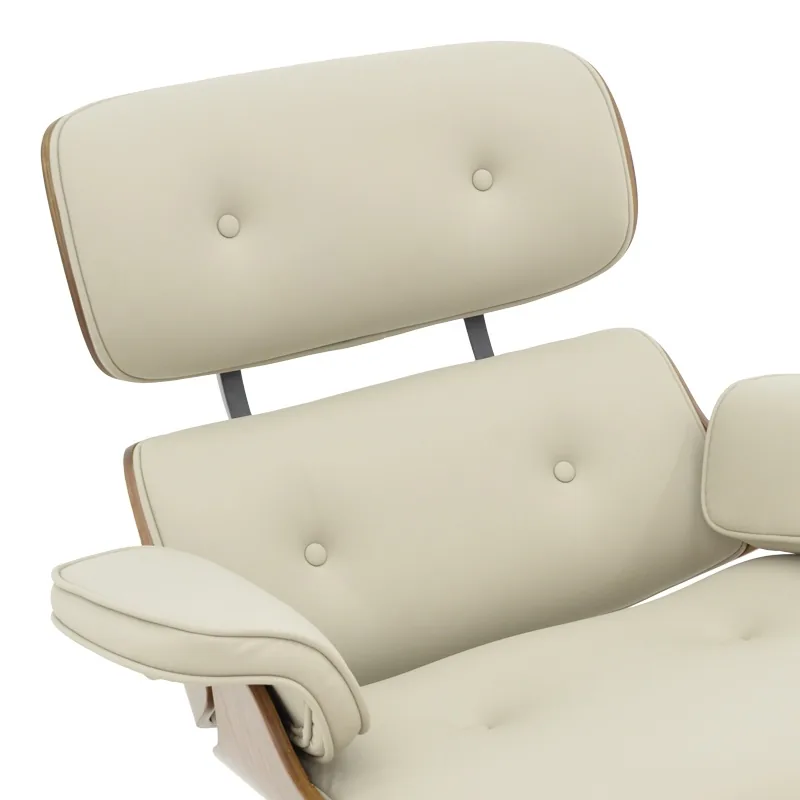 Fotoliu cu Taburet Relax Jenna Bej Piele Ecologica PU Placaj Nuc Baza Crom 82x92x82 cm - imagine 6