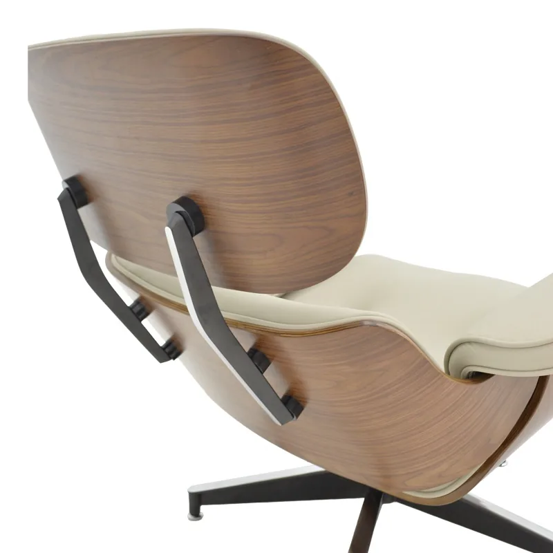 Fotoliu cu Taburet Relax Jenna Bej Piele Ecologica PU Placaj Nuc Baza Crom 82x92x82 cm - imagine 7