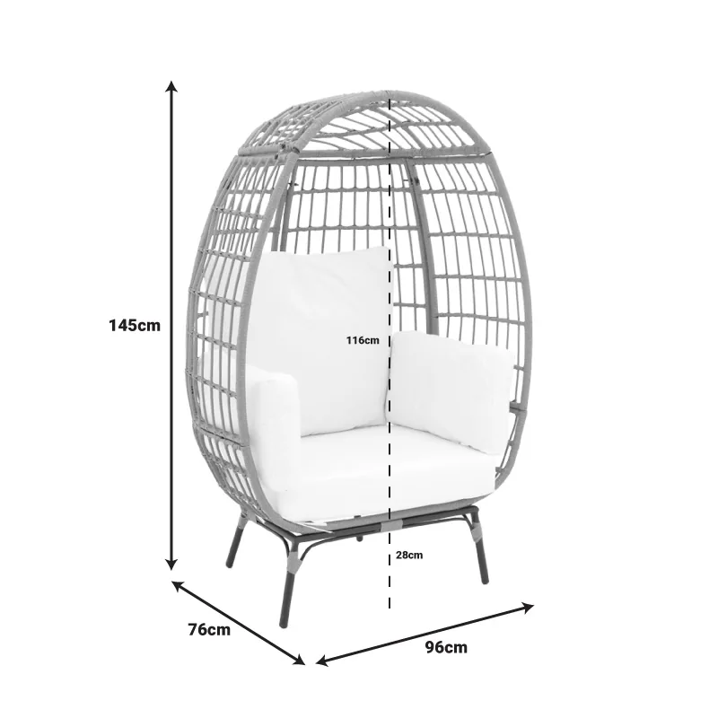 Fotoliu de Gradina Pako World Frox Ratan Impletit Picioare Metalice Perna Bej 96x76x145cm - imagine 8