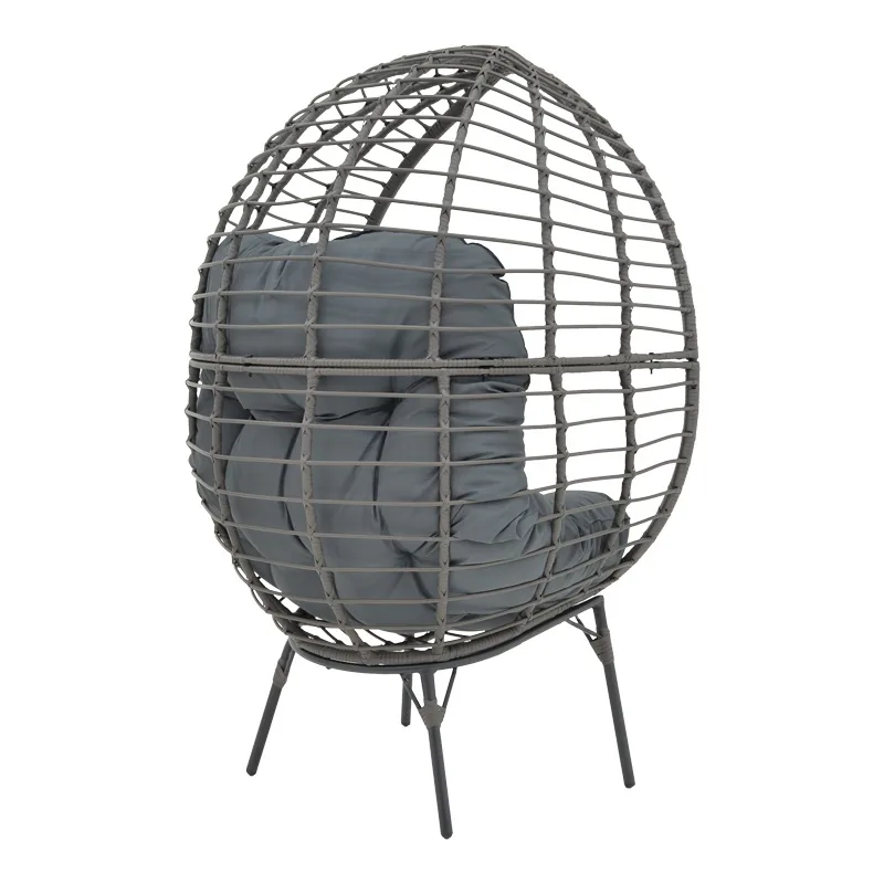 Fotoliu de Gradina Pako World Nestie Ratan Picior Metal Gri Perna Gri 102x80x155cm - imagine 2