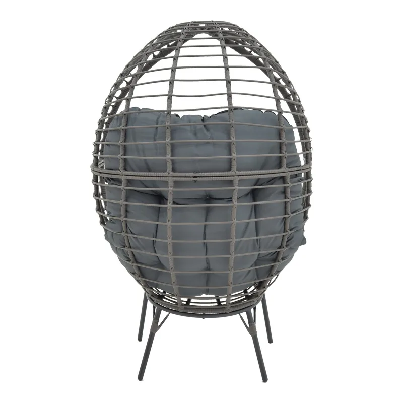 Fotoliu de Gradina Pako World Nestie Ratan Picior Metal Gri Perna Gri 102x80x155cm - imagine 5